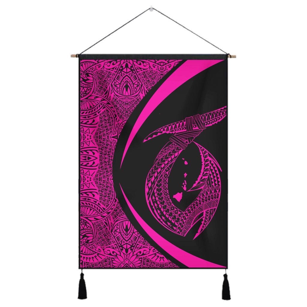 Hawaii Fish Hook Polynesian Hanging Poster - Circle Style Pink - AH Hanging Poster Cotton And Linen - Polynesian Pride