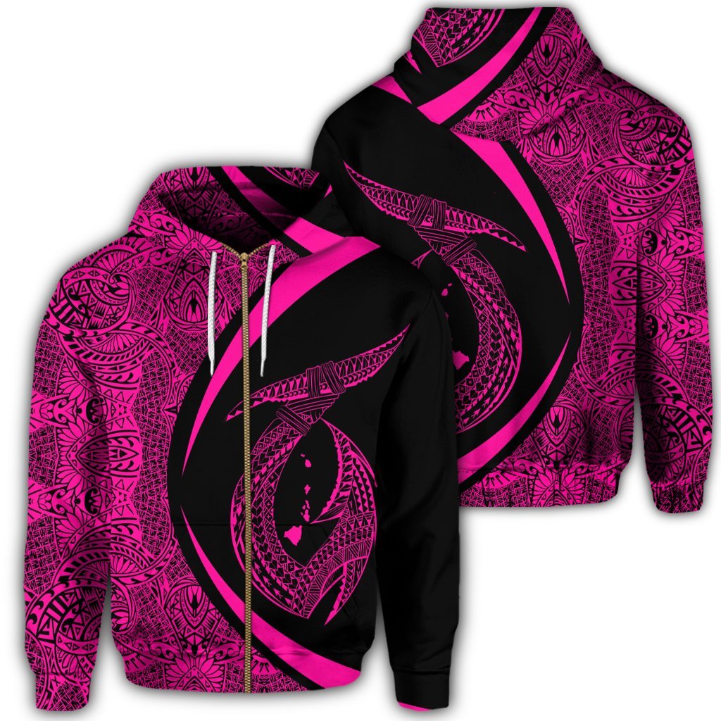 Hawaii Fish Hook Polynesian Zip Hoodie Circle Style Pink Unisex Art - Polynesian Pride