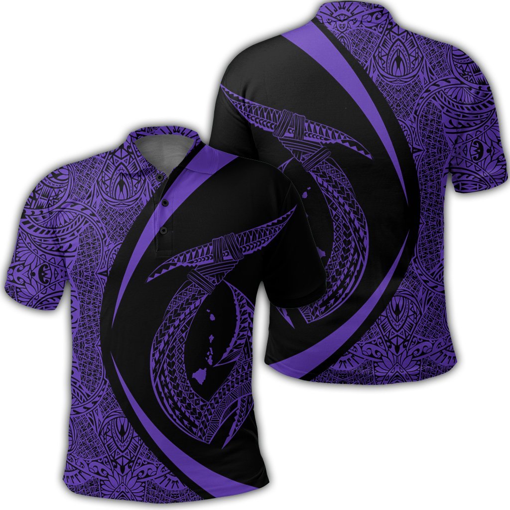 Hawaii Fish Hook Polynesian Polo Shirt Circle Style Purple Unisex Black - Polynesian Pride