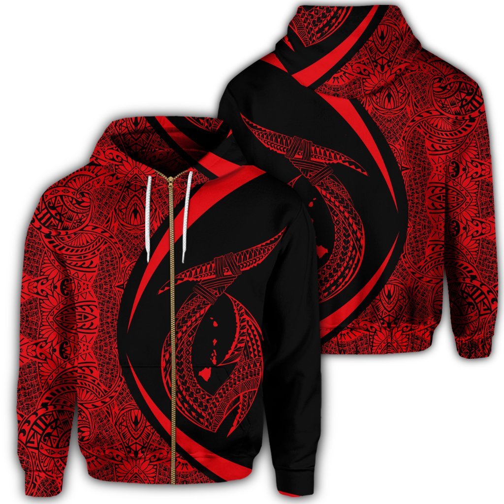 Hawaii Fish Hook Polynesian Zip Hoodie Circle Style Red Unisex Art - Polynesian Pride