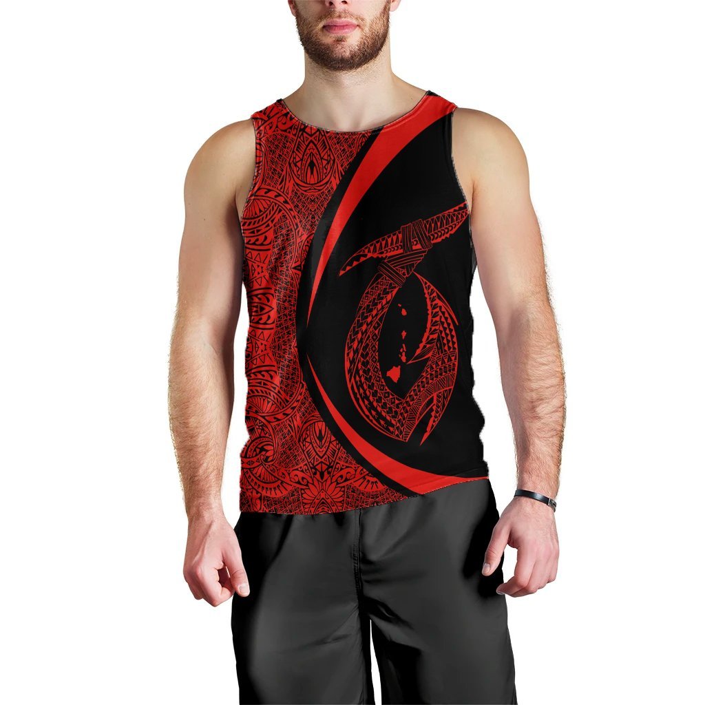 Hawaii Fish Hook Polynesian Tank Top - Circle Style Red - AH Black - Polynesian Pride