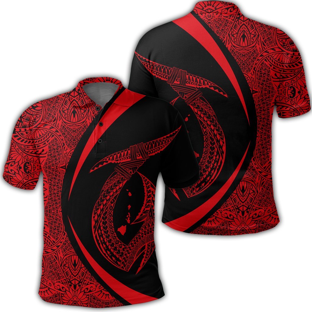 Hawaii Fish Hook Polynesian Polo Shirt Circle Style Red Unisex Black - Polynesian Pride