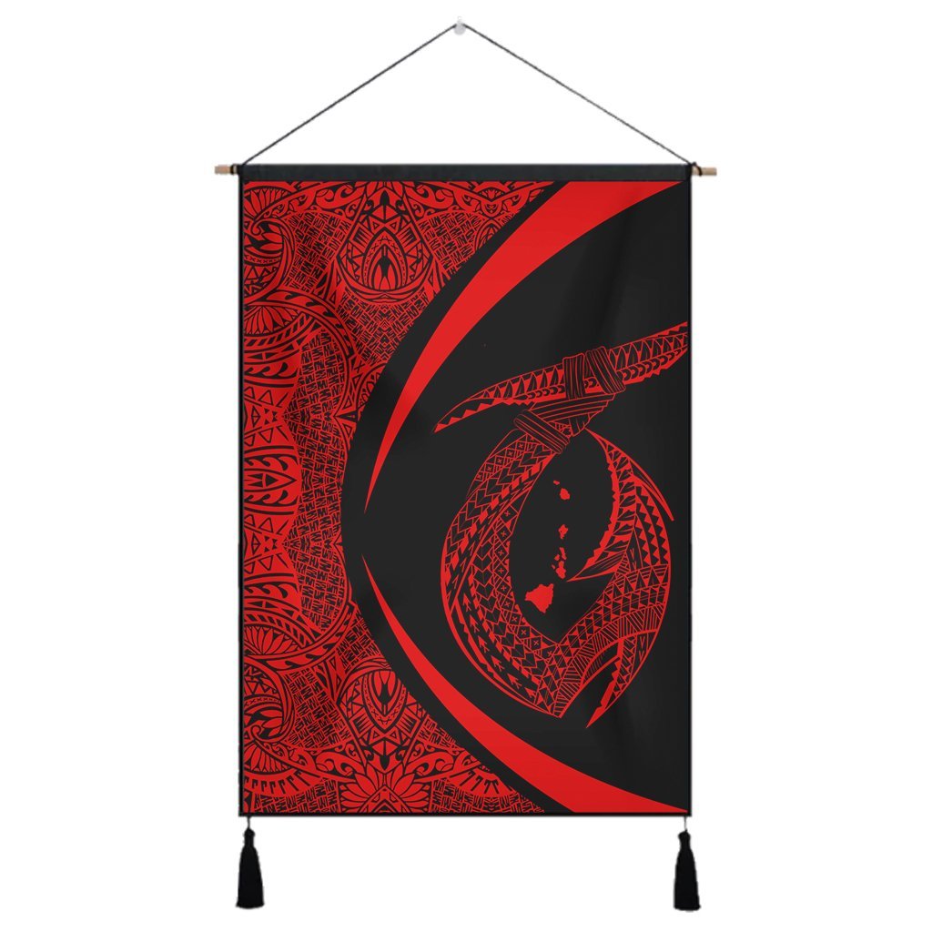 Hawaii Fish Hook Polynesian Hanging Poster - Circle Style Red - AH Hanging Poster Cotton And Linen - Polynesian Pride