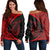 Hawaii Fish Hook Polynesian Women's Off Shoulder Sweater - Circle Style Red - AH Black - Polynesian Pride