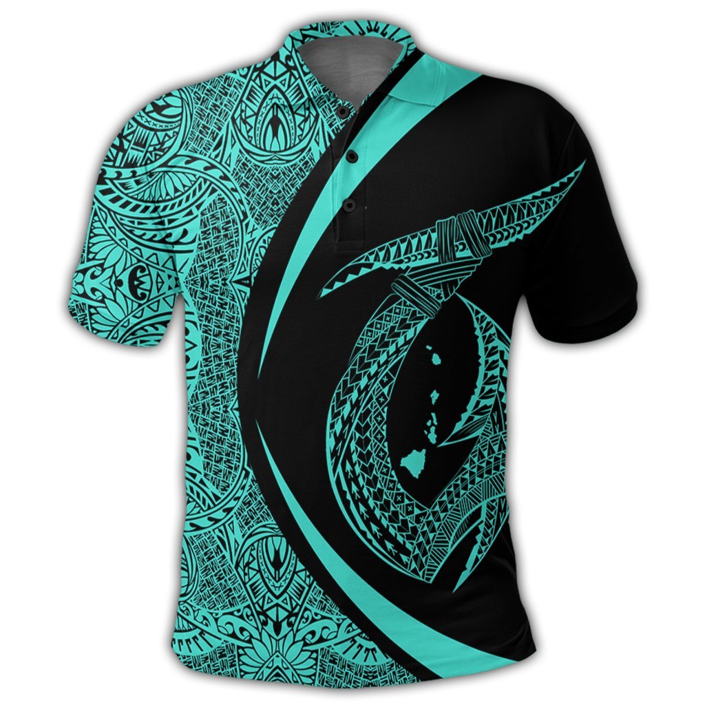 Hawaii Fish Hook Polynesian Polo Shirt Circle Style Turquoise - Polynesian Pride