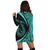 Hawaii Fish Hook Polynesian Hoodie Dress - Circle Style Turquoise - AH - Polynesian Pride