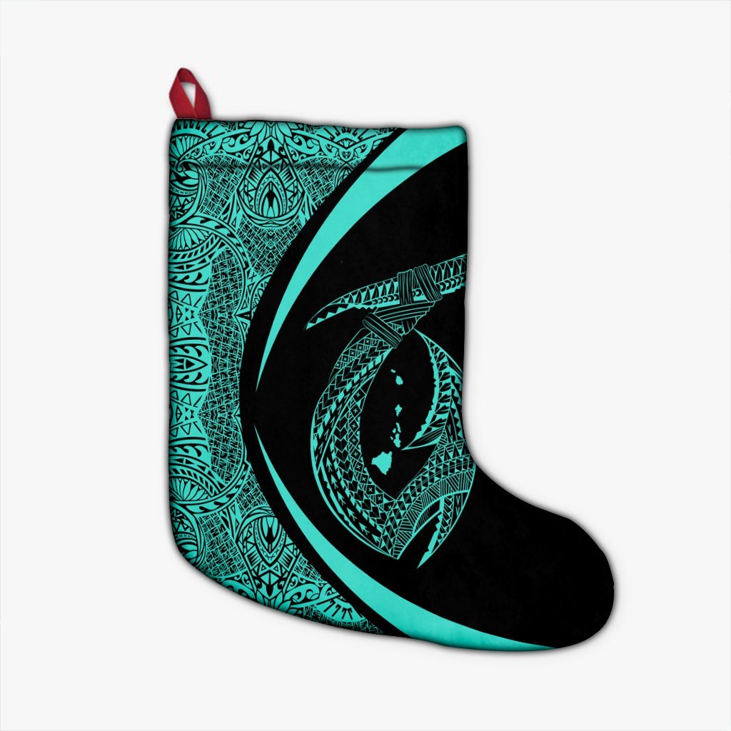 Hawaii Fish Hook Polynesian Christmas Stocking - Circle Style Turquoise - AH Christmas Stocking 26 X 42 cm Black - Polynesian Pride