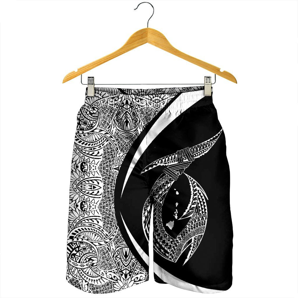 Hawaii Fish Hook Polynesian Men's Shorts - Circle Style White - AH - Polynesian Pride