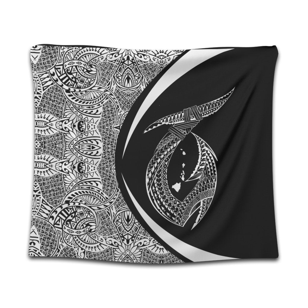 Hawaii Fish Hook Polynesian Tapestry - Circle Style White - AH Wall Tapestry Black - Polynesian Pride