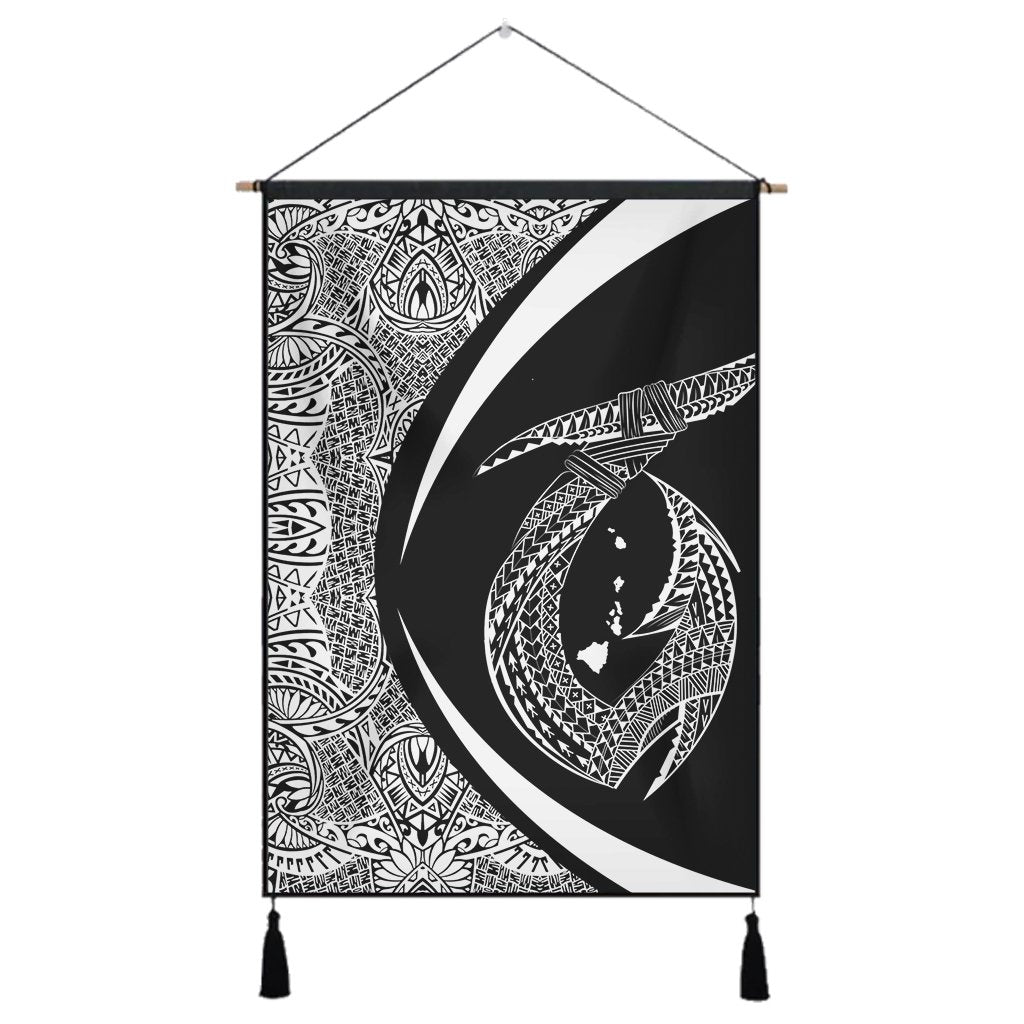 Hawaii Fish Hook Polynesian Hanging Poster - Circle Style White - AH Hanging Poster Cotton And Linen - Polynesian Pride