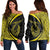 Hawaii Fish Hook Polynesian Women's Off Shoulder Sweater - Circle Style Yellow - AH Black - Polynesian Pride