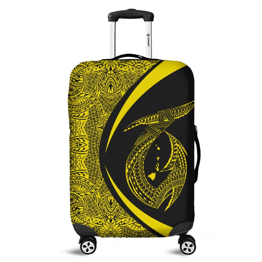 Hawaii Fish Hook Polynesian Luggage Covers - Circle Style Yellow - AH Black - Polynesian Pride