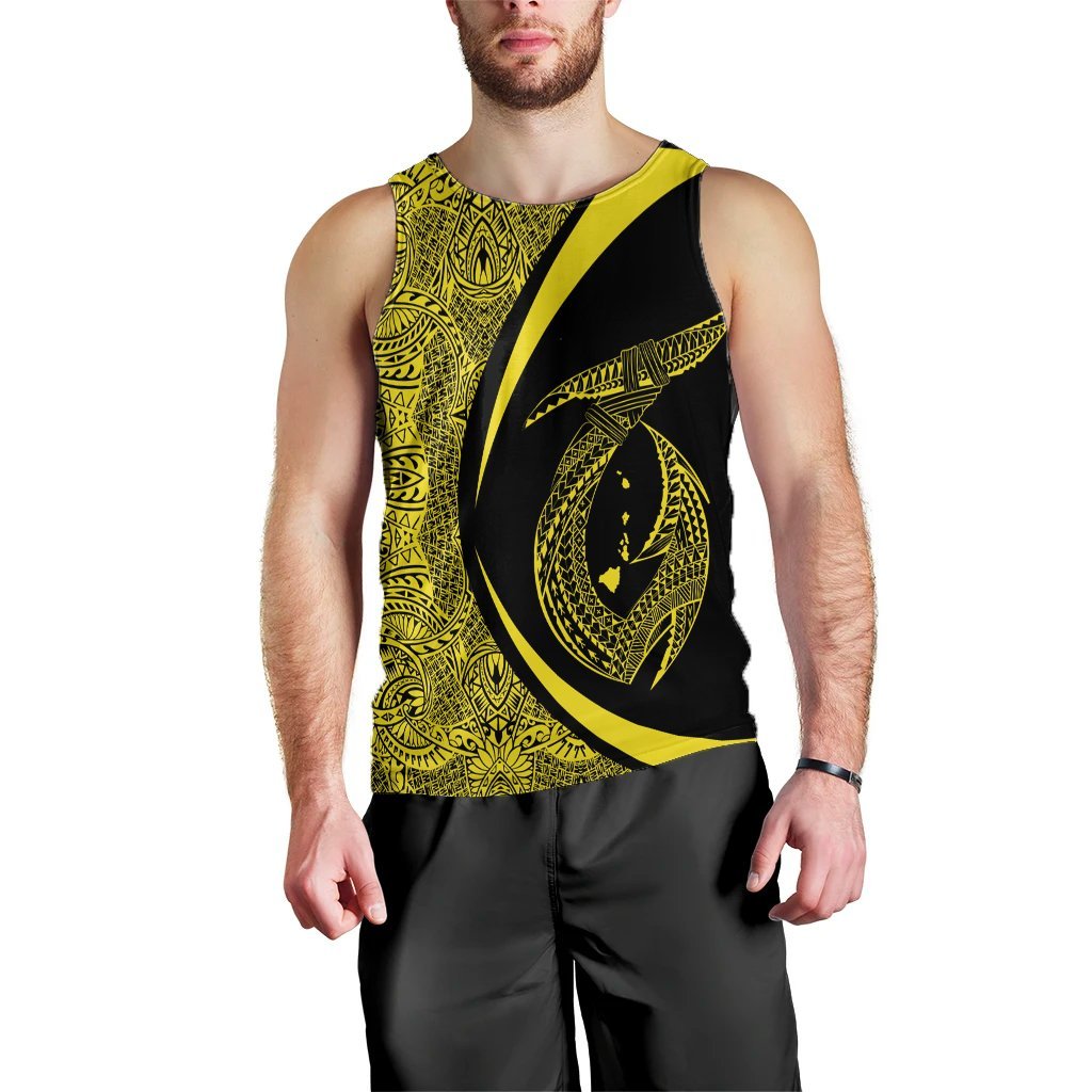 Hawaii Fish Hook Polynesian Tank Top - Circle Style Yellow - AH Black - Polynesian Pride