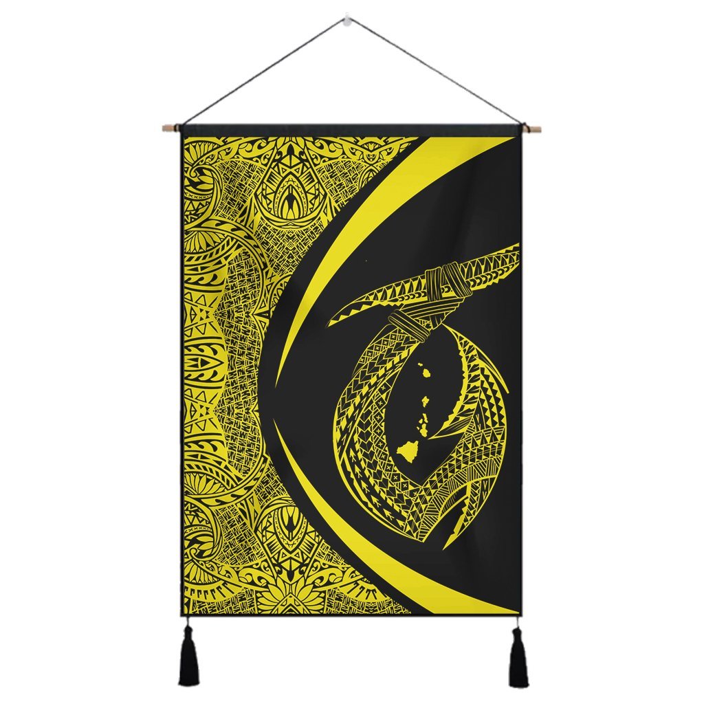 Hawaii Fish Hook Polynesian Hanging Poster - Circle Style Yellow - AH Hanging Poster Cotton And Linen - Polynesian Pride