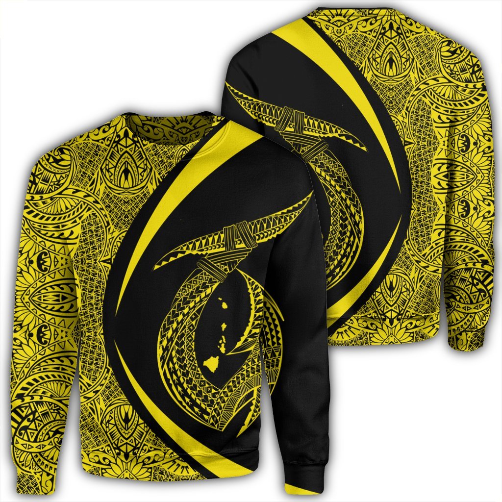 Hawaii Fish Hook Polynesian Sweatshirt - Circle Style Yellow - AH Unisex Black - Polynesian Pride