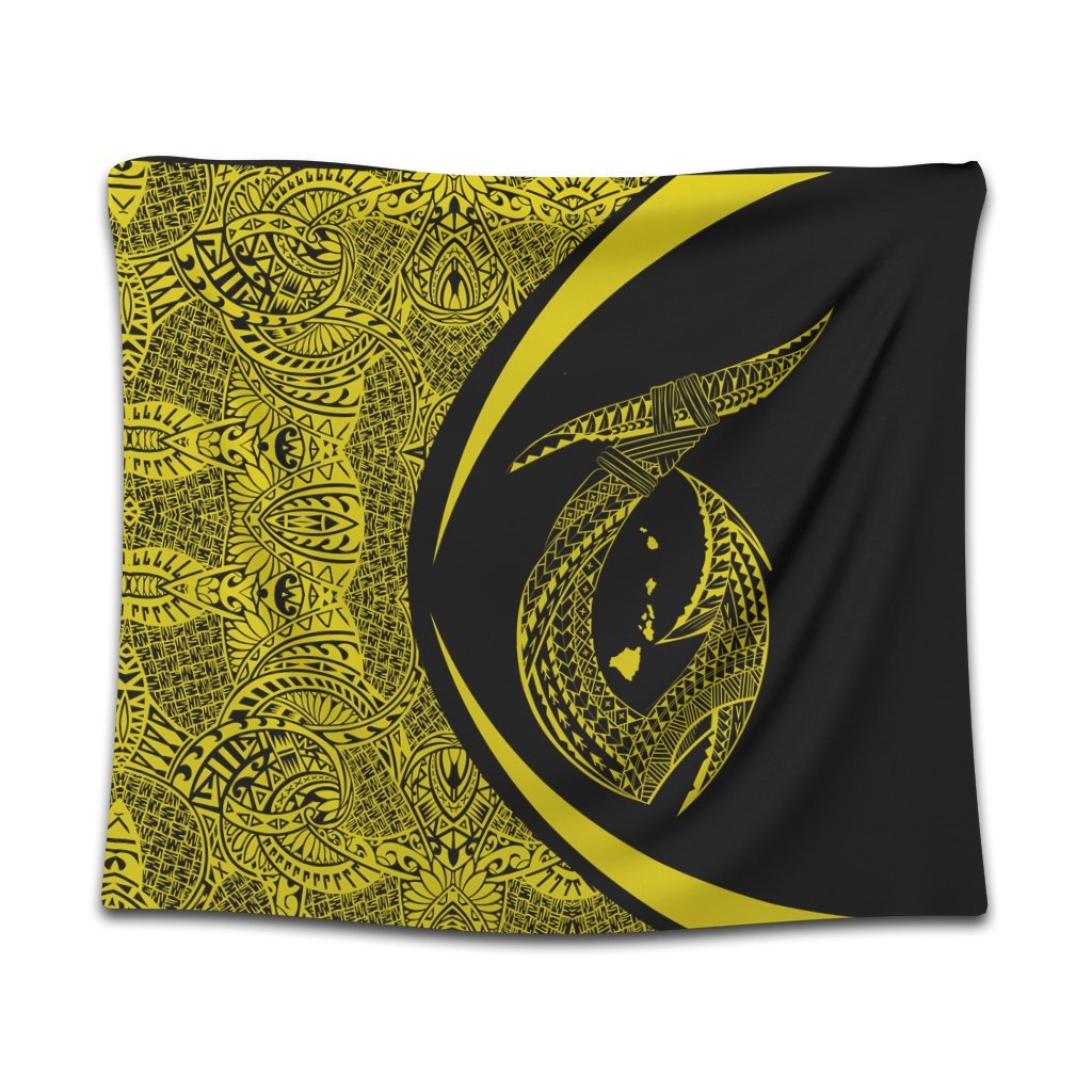 Hawaii Fish Hook Polynesian Tapestry - Circle Style Yellow - AH Wall Tapestry Black - Polynesian Pride