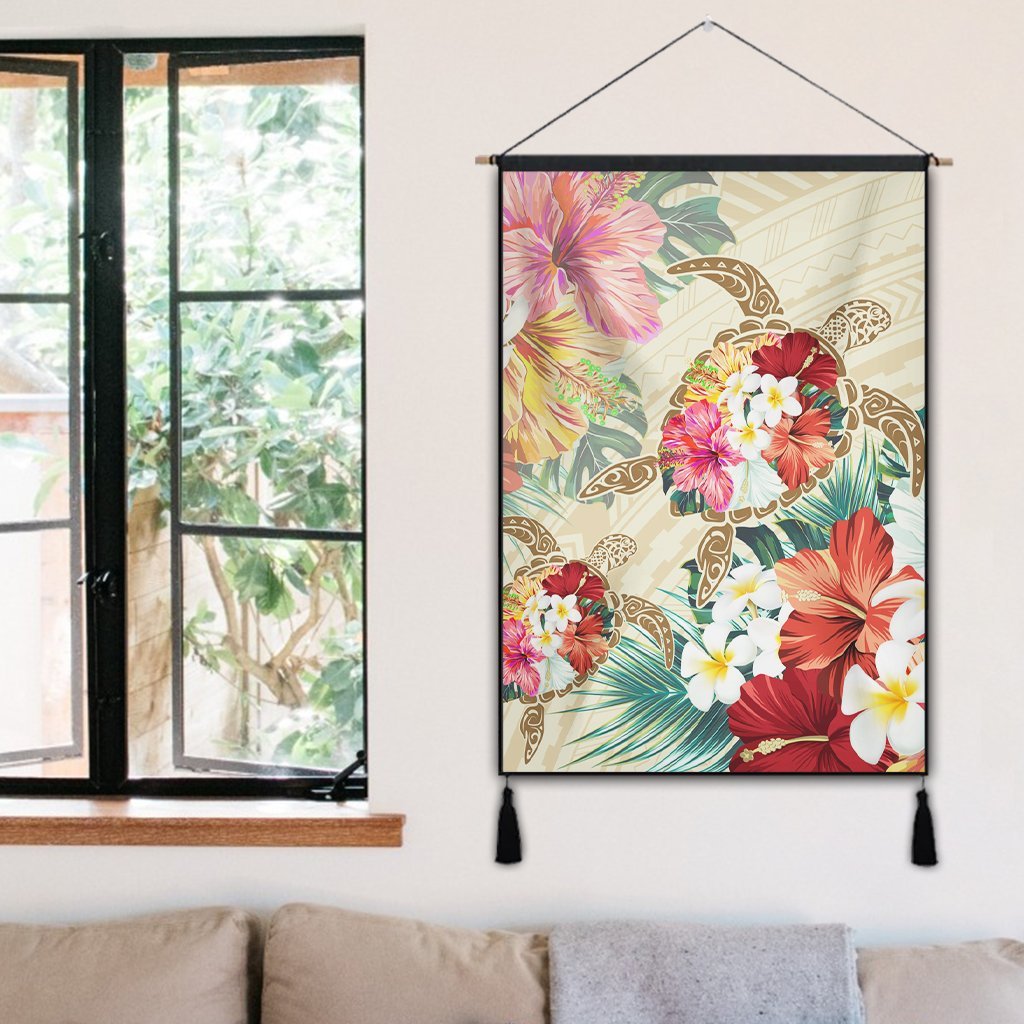 Hawaii Floral Turtle Hanging Poster - Beige - AH - Polynesian Pride
