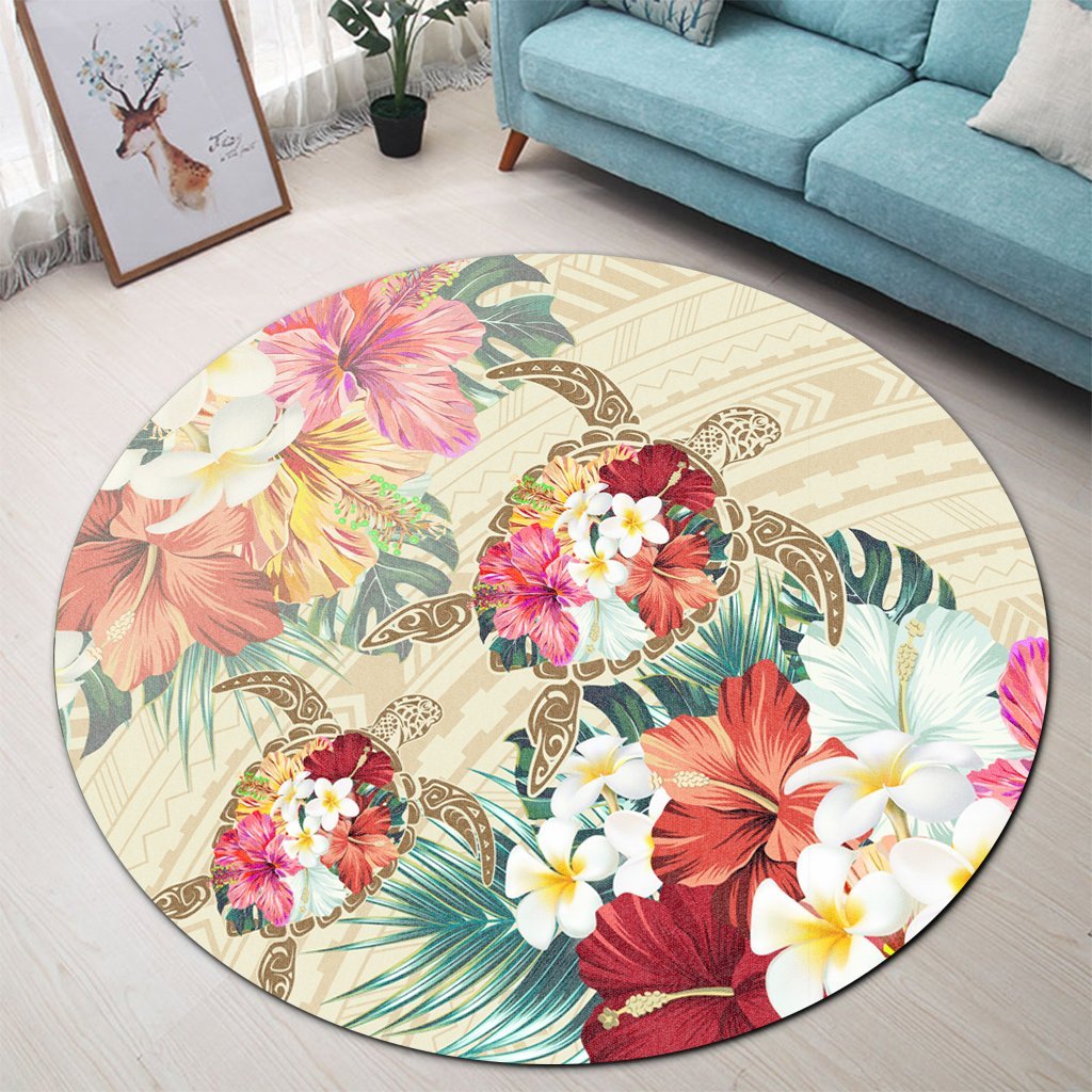 Hawaii Floral Turtle Round Carpet - Beige - AH - Polynesian Pride