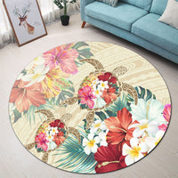 Hawaii Floral Turtle Round Carpet - Beige - AH - Polynesian Pride