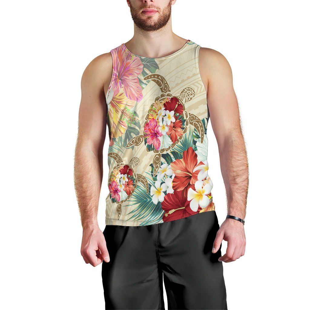 Hawaii Floral Turtle Tank Top - Beige - AH Black - Polynesian Pride