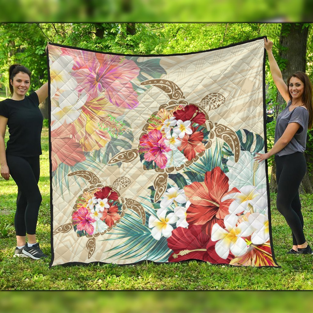 Hawaii Floral Turtle Premium Quilts - Beige - AH Black - Polynesian Pride