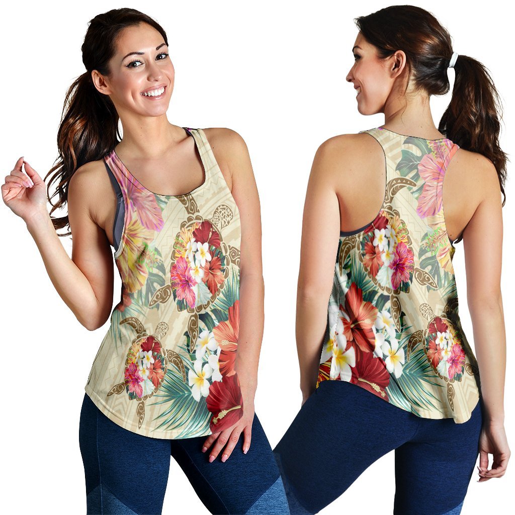 Hawaii Floral Turtle Racerback Tank - Beige - AH Black - Polynesian Pride