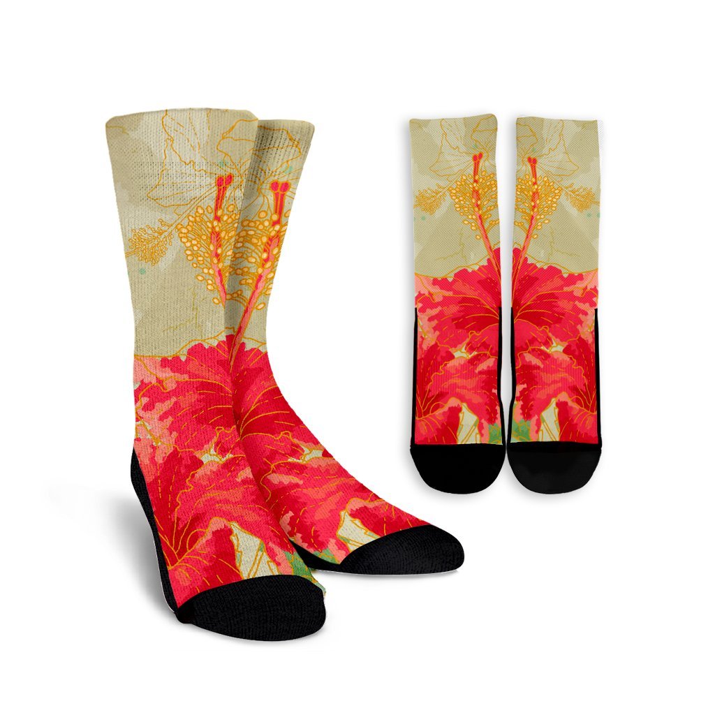 Hawaii Flower Hibiscus Crew Socks - AH Crew Socks White - Polynesian Pride