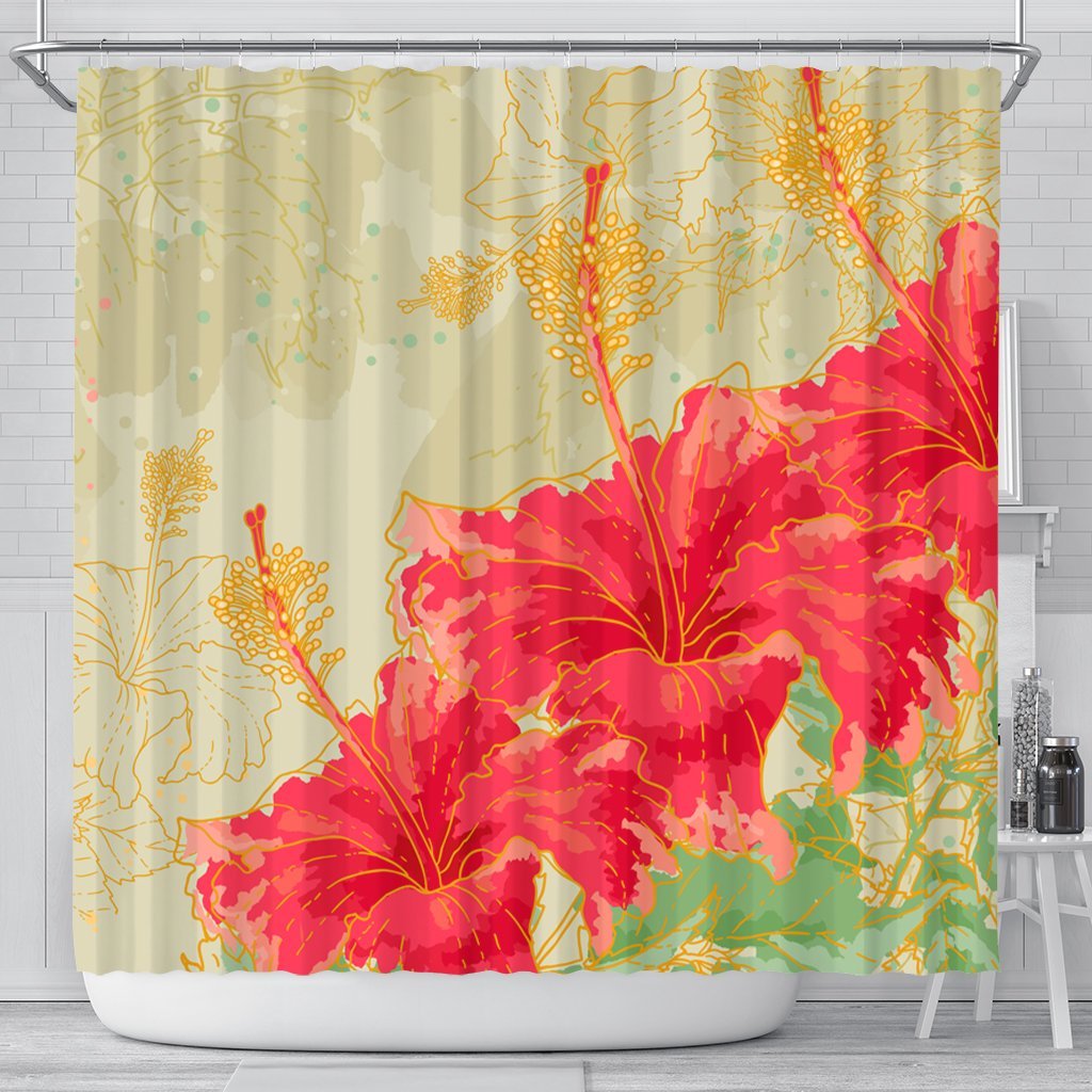 Hawaii Flower Hibiscus Shower Curtain - AH 177 x 172 (cm) Black - Polynesian Pride