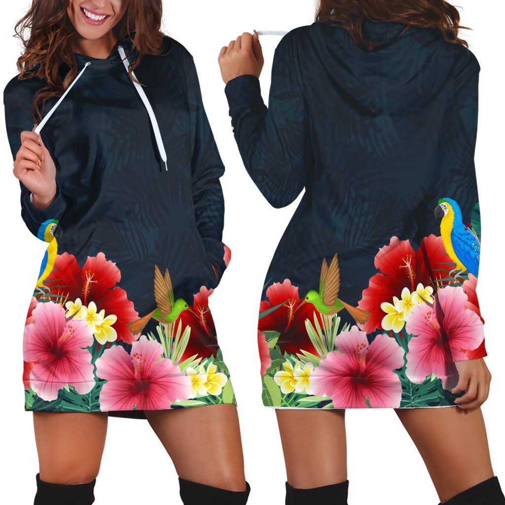 Hawaii Forest Hibiscus Hoodie Dress - AH Black - Polynesian Pride