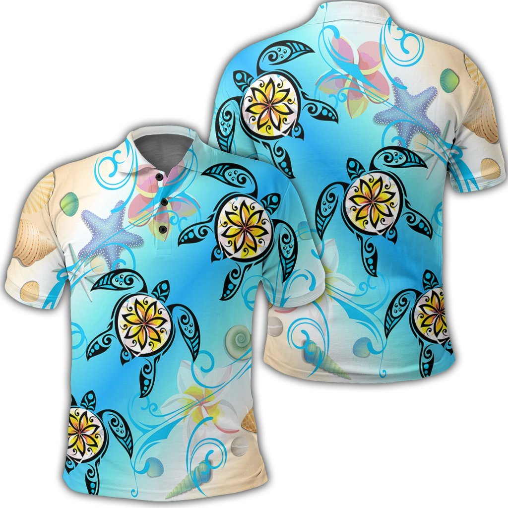 Hawaii Fresh Beach Turtle Plumeria Polo Shirt Brian Style Unisex Black - Polynesian Pride