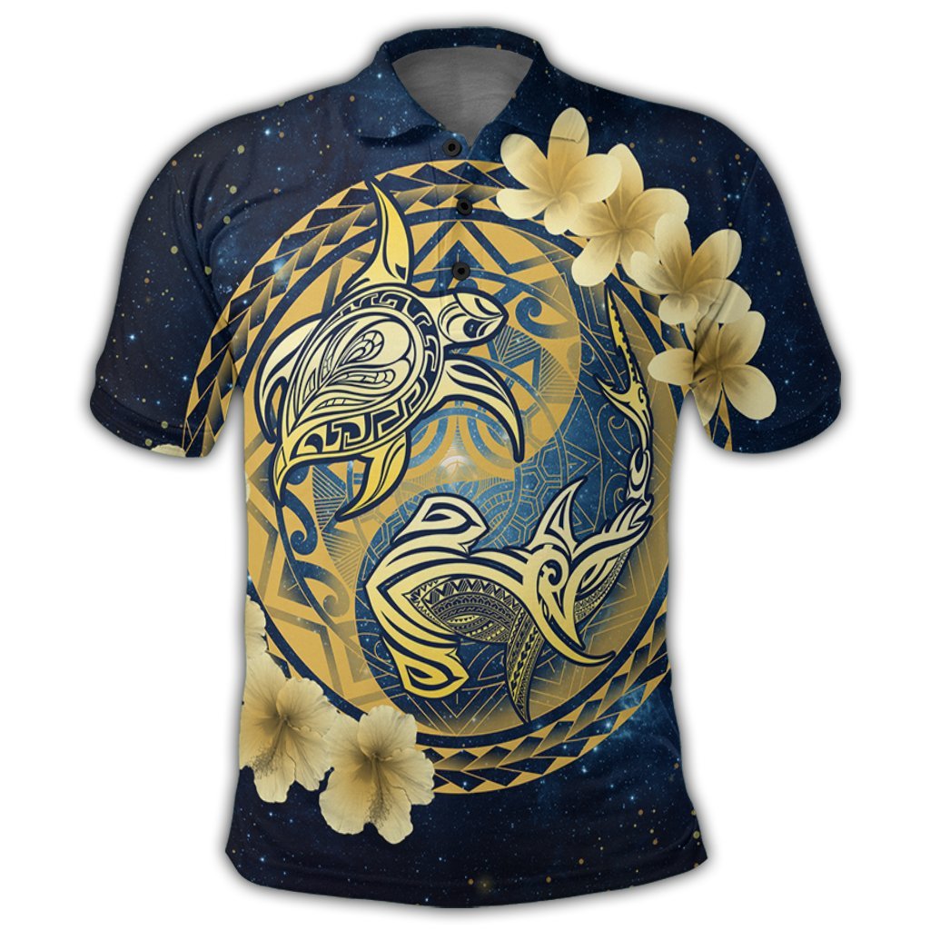 Hawaii Galaxay Yin Yang Turtle Shark Hibiscus Plumeria Polo Shirt - Polynesian Pride