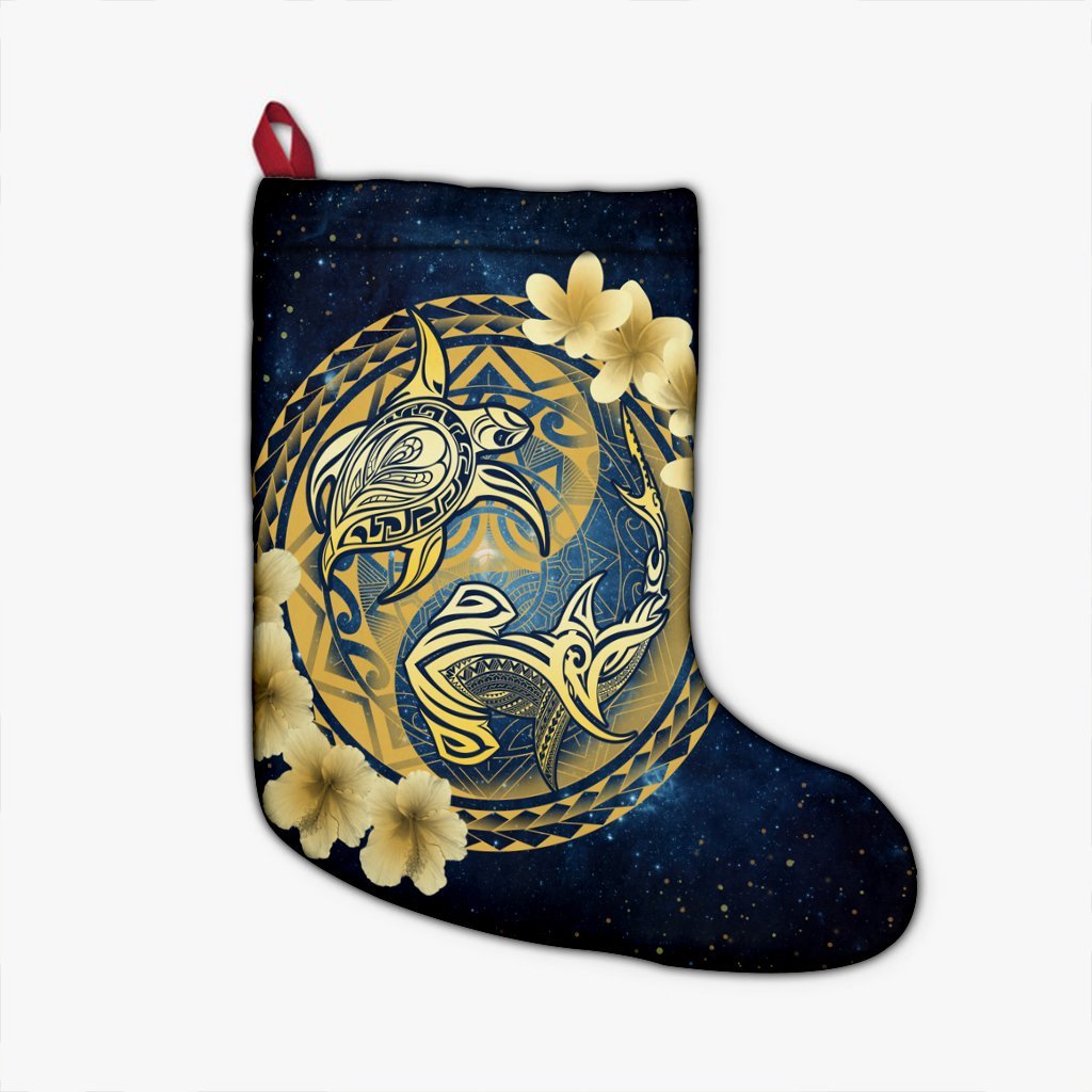 Hawaii Galaxay Yin Yang Turtle Shark Hibiscus Plumeria Christmas Stocking - AH Christmas Stocking 26 X 42 cm Black - Polynesian Pride