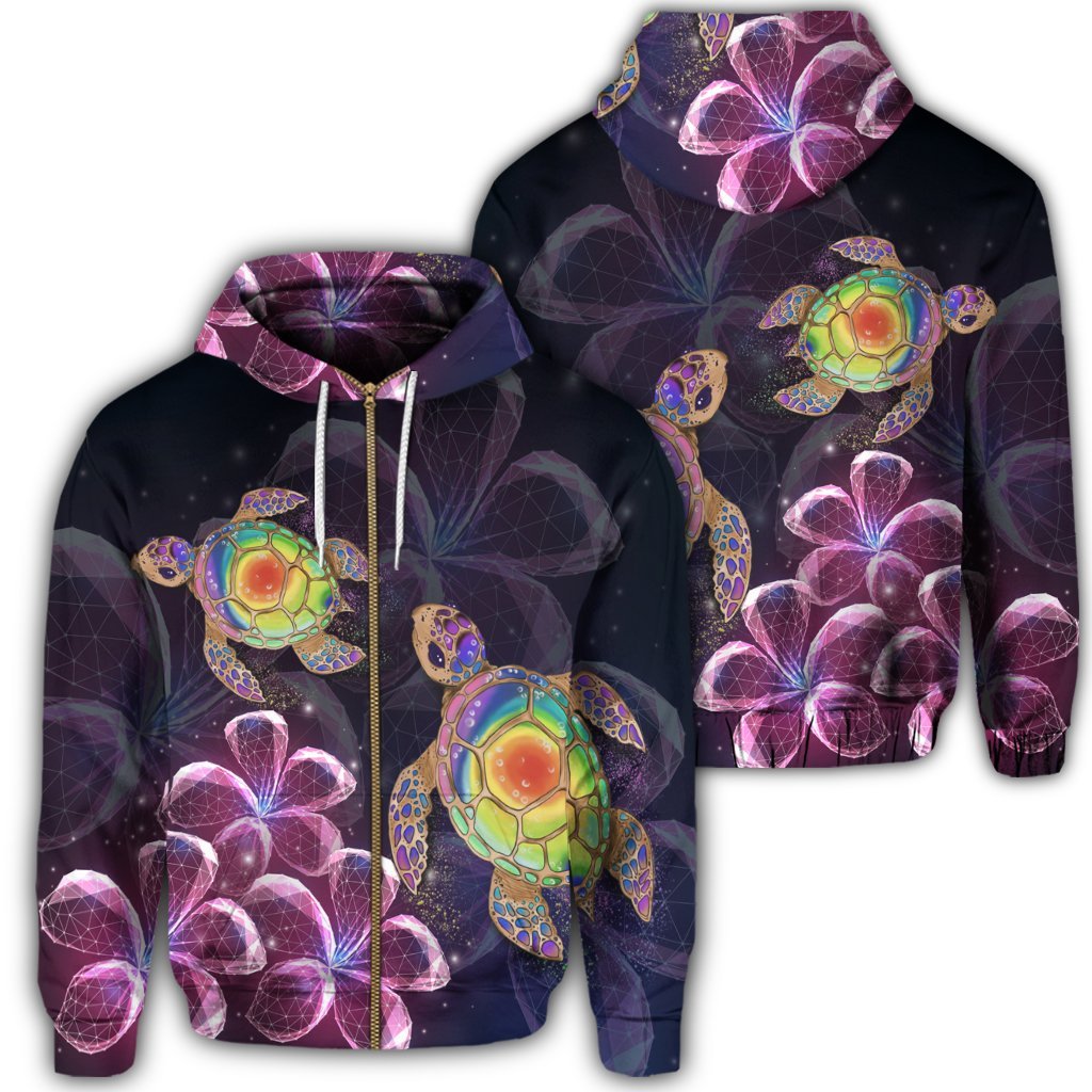 Hawaii Galaxy Turtle Hibiscus Zip Hoodie Unisex Art - Polynesian Pride