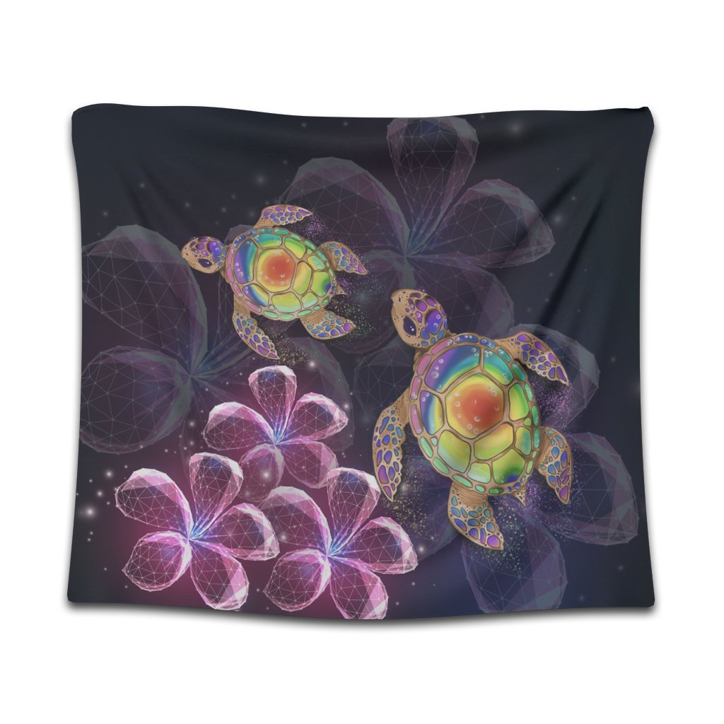 Hawaii Galaxy Turtle Hibiscus Tapestry - AH Wall Tapestry Black - Polynesian Pride