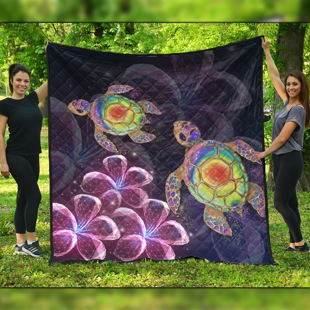 Hawaii Galaxy Turtle Hibiscus Premium Quilts - AH Black - Polynesian Pride