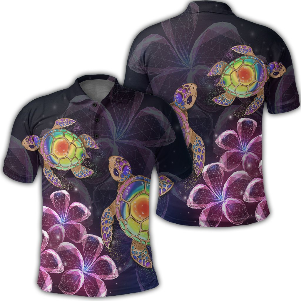 Hawaii Galaxy Turtle Hibiscus Polo Shirt Unisex Black - Polynesian Pride