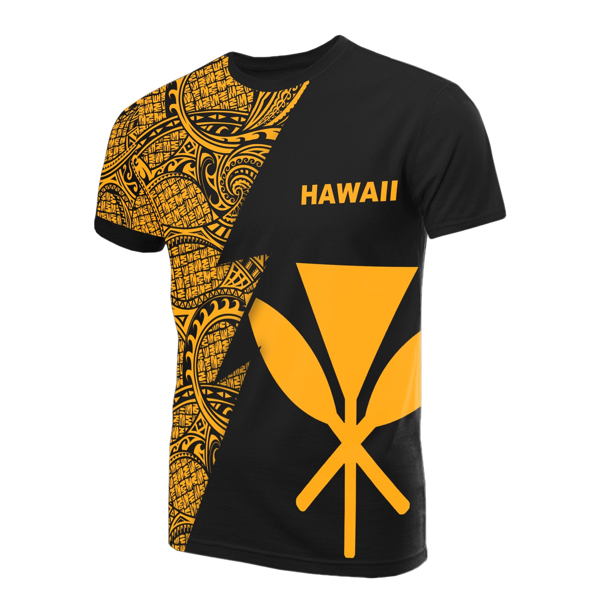 Hawaii T Shirt Polynesian Patter Gold Flash Style Unisex Gold - Polynesian Pride