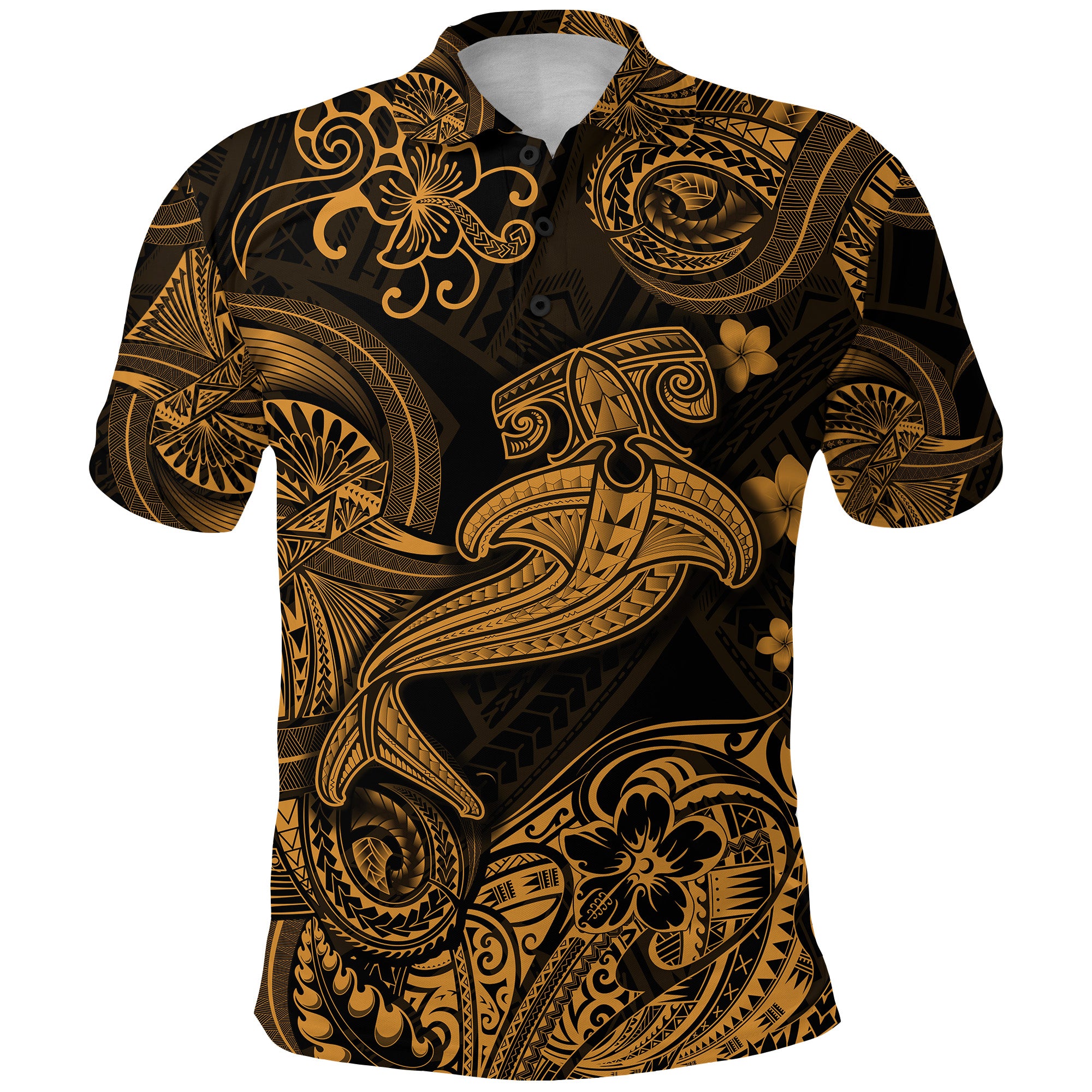 Custom Hawaii Hammer Shark Polynesian Polo Shirt Unique Style Gold LT8 - Polynesian Pride