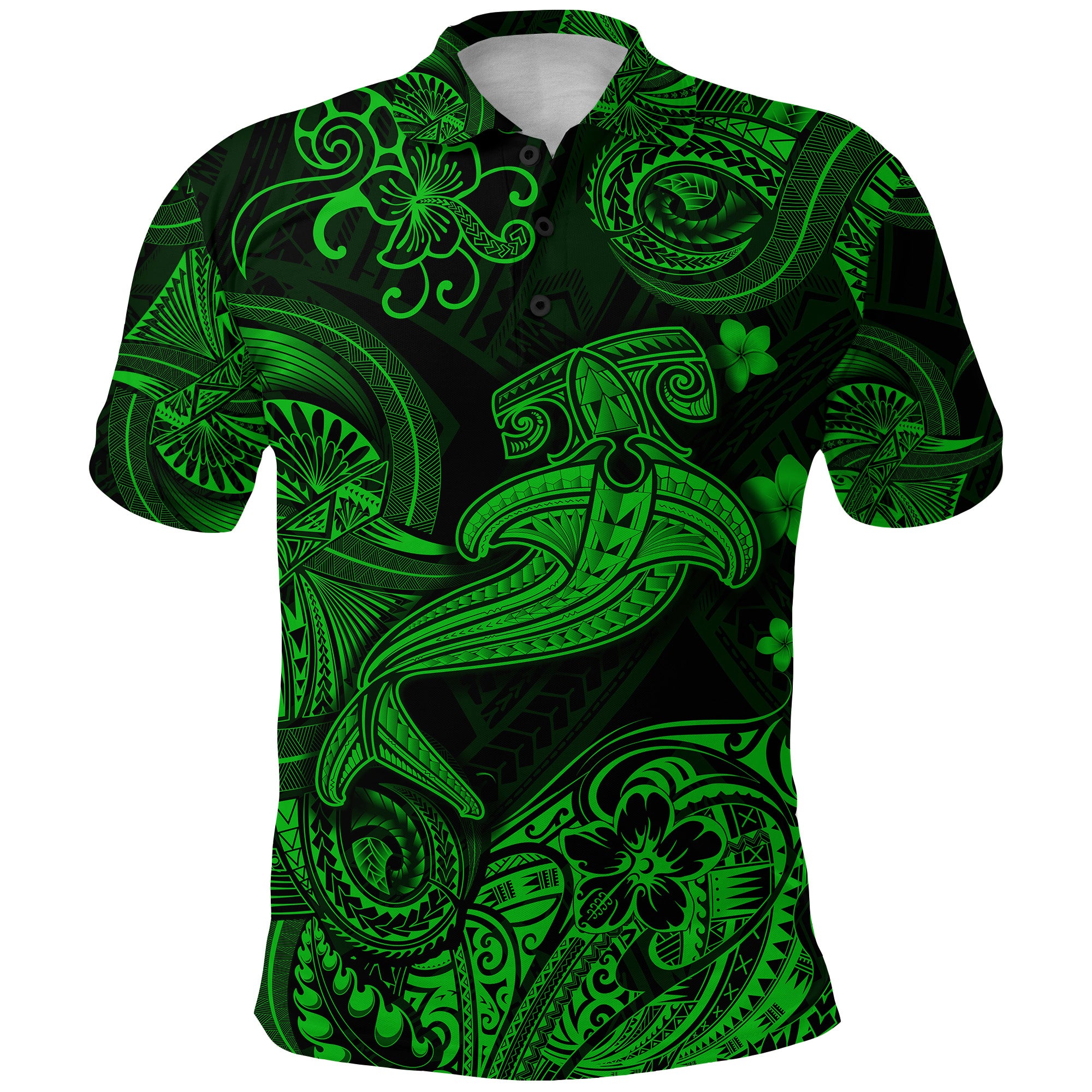 Custom Hawaii Hammer Shark Polynesian Polo Shirt Unique Style Green LT8 - Polynesian Pride