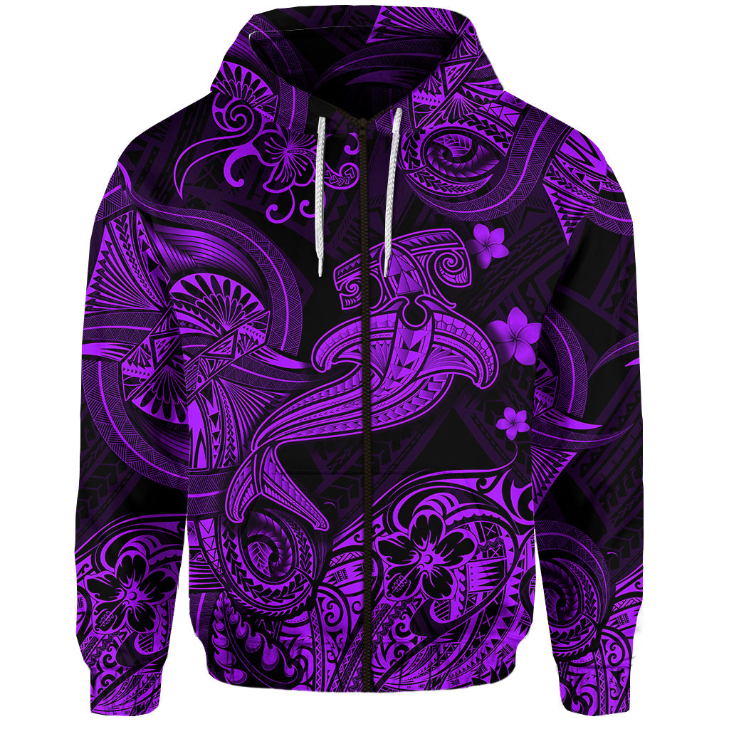 Custom Hawaii Hammer Shark Polynesian Zip Hoodie Unique Style Purple LT8 - Polynesian Pride