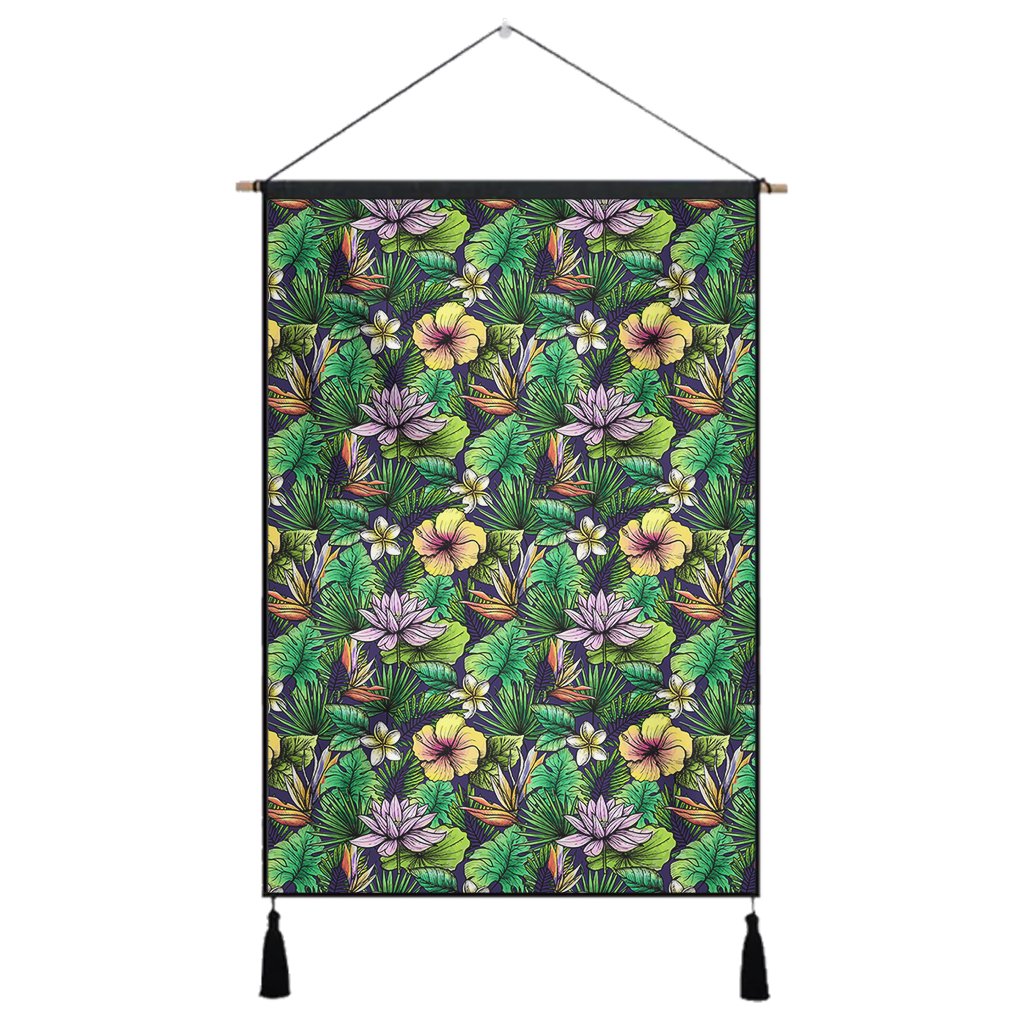 Hawaii Hibiscus And Plumeria Green Hanging Poster - AH Hanging Poster 43 x 65 cm Cotton And Linen - Polynesian Pride