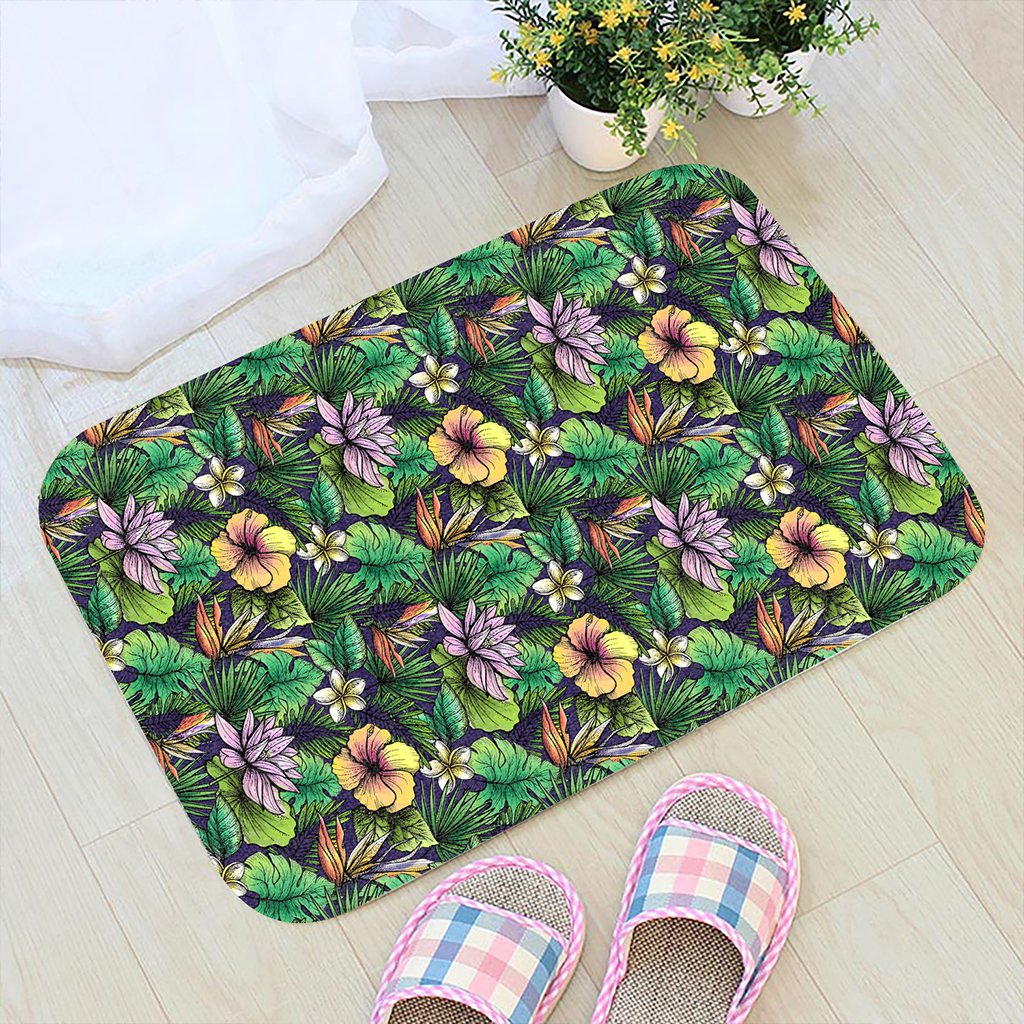 Hawaii Hibiscus And Plumeria Green Hawaii Door Mat - Polynesian Pride