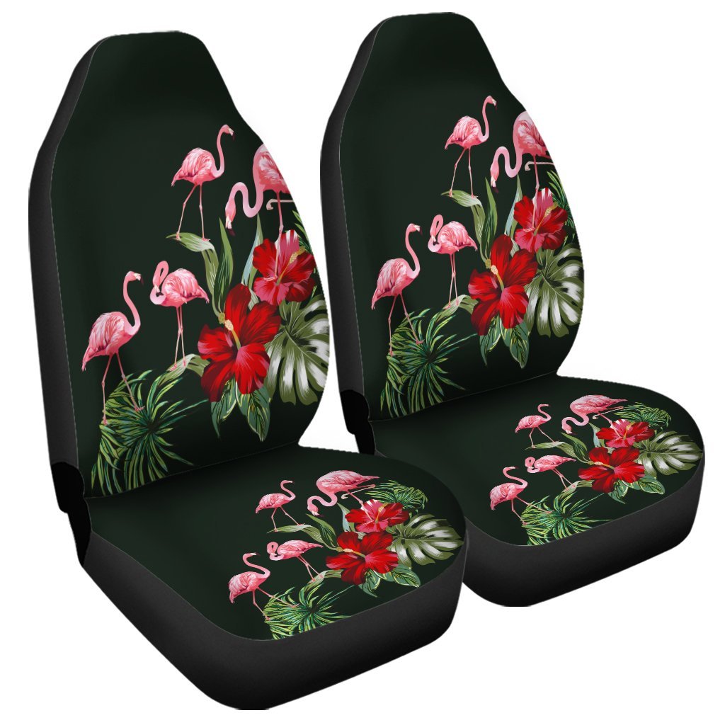 Hawaii Hibiscus Flamingo Car Seat Covers - AH Universal Fit Black - Polynesian Pride