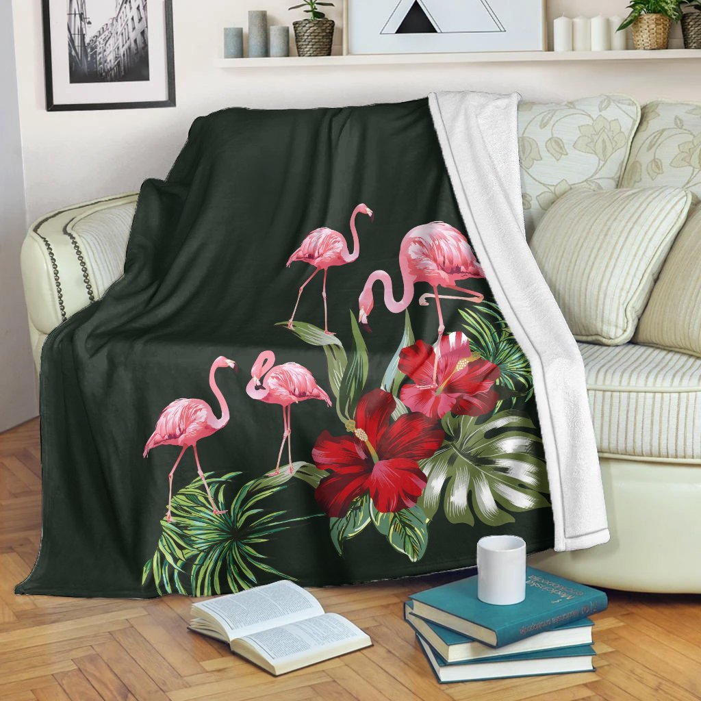 Hawaii Hibiscus Flamingo Premium Blankets - AH White - Polynesian Pride