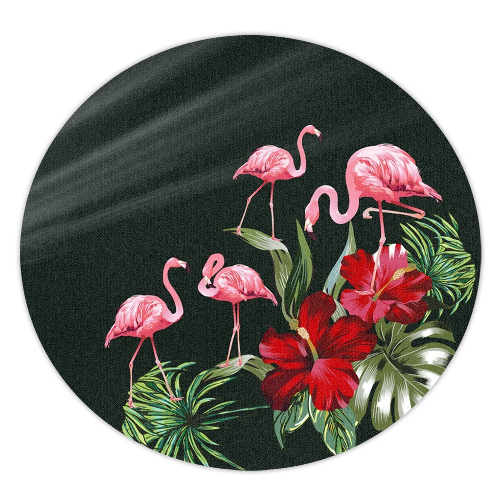 Hawaii Hibiscus Flamingo Round Carpet - AH Round Carpet Luxurious Plush - Polynesian Pride