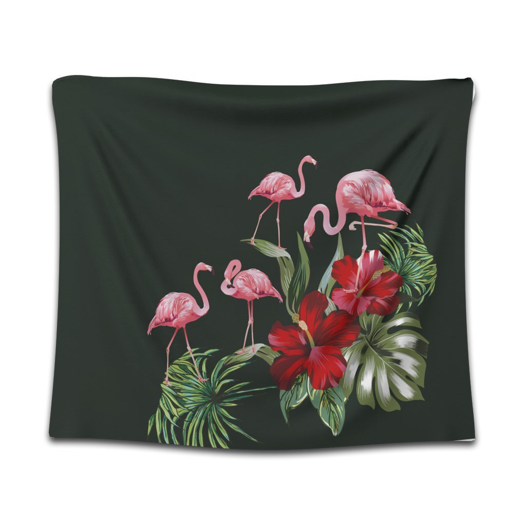 Hawaii Hibiscus Flamingo Tapestry - AH Wall Tapestry Black - Polynesian Pride