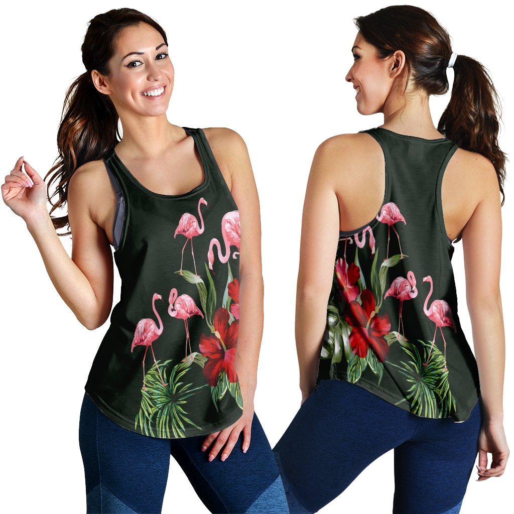 Hawaii Hibiscus Flamingo Racerback Tank - AH Black - Polynesian Pride