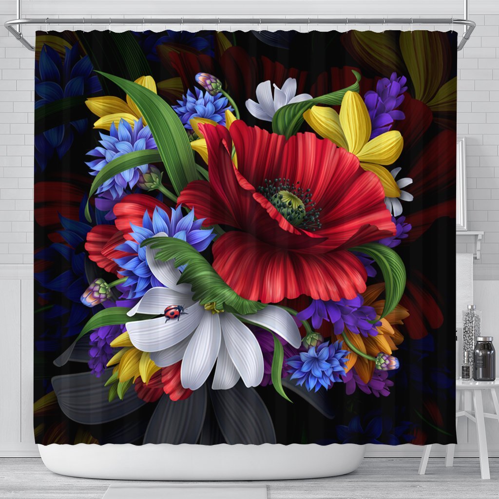 Hawaii Hibiscus Flower Beautiful Shower Curtain - AH 177 x 172 (cm) Black - Polynesian Pride