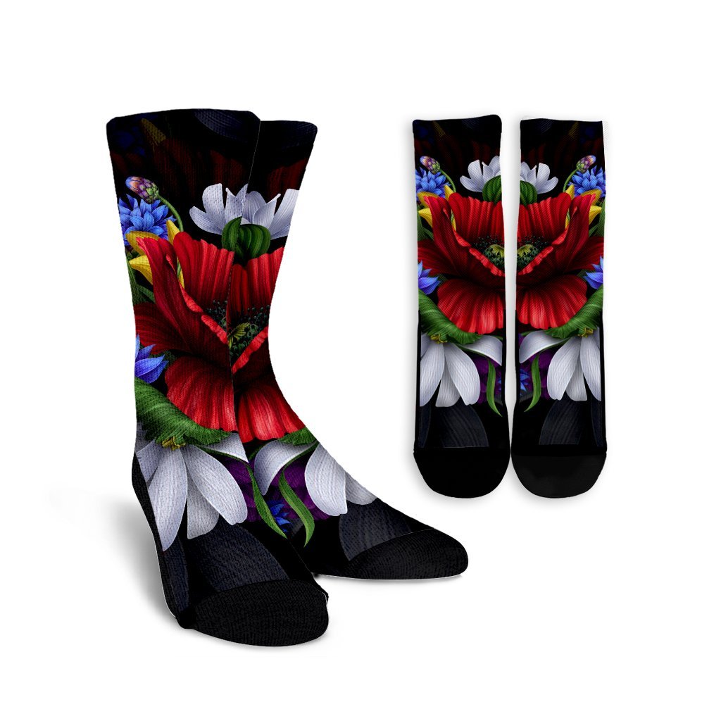 Hawaii Hibiscus Flower Beautiful Crew Socks - AH Crew Socks White - Polynesian Pride