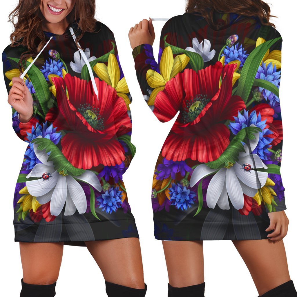 Hawaii Hibiscus Flower Beautiful Hoodie Dress - AH Black - Polynesian Pride